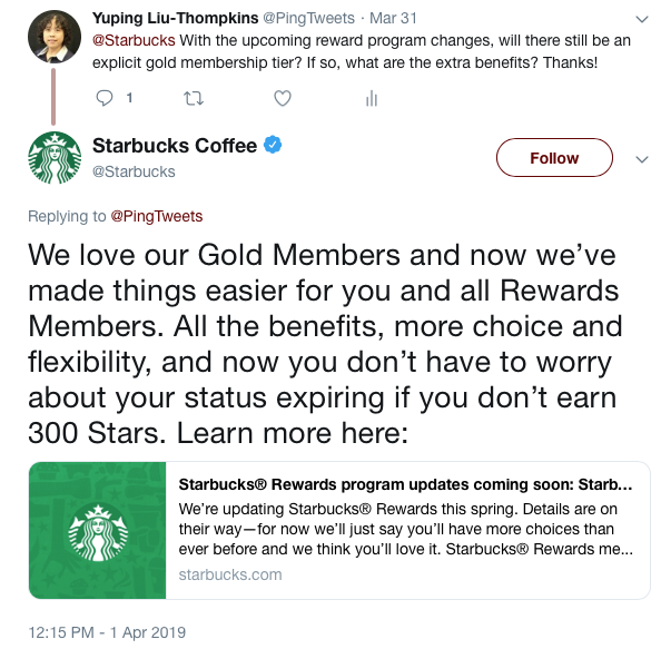 Starbucks Rewards Redesign Tweet